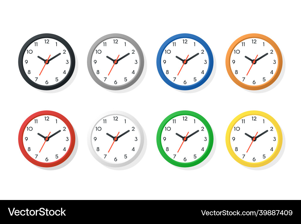 Color flat wall office clock icon set Royalty Free Vector