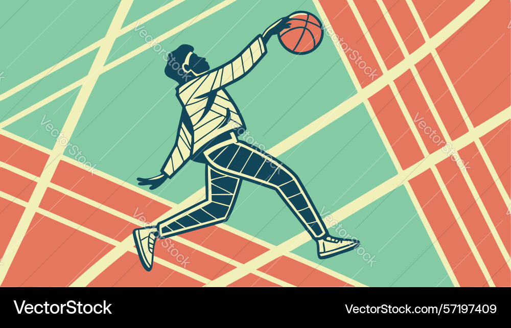 Dynamic basketball player running on abstract vector image