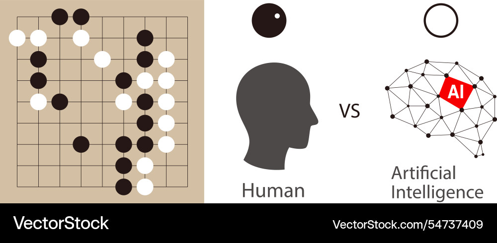 Human playing go game with robot vector image