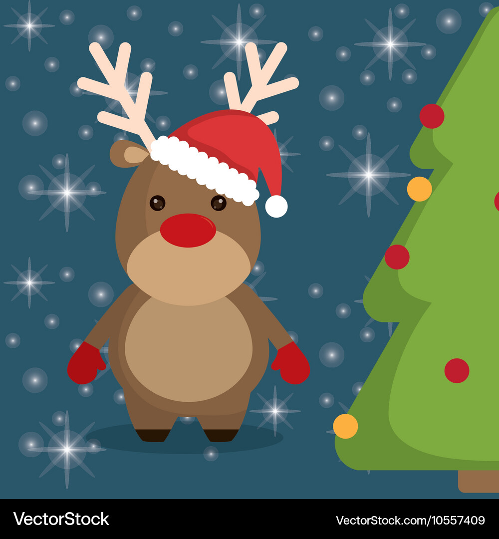 Reindeer and pine tree cartoon of christmas design Vector Image