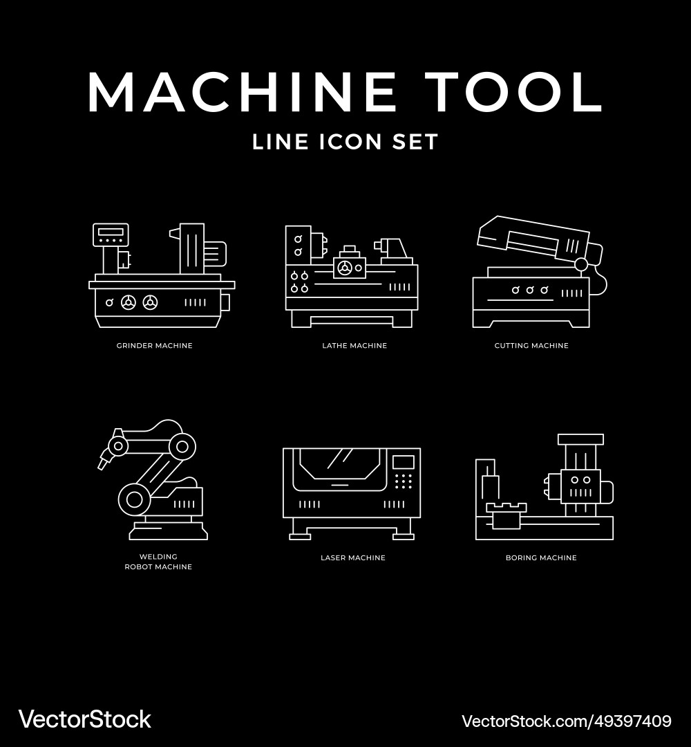 Set line icons of machine tool vector image