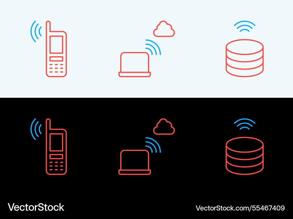 Set line smart data server mobile with wi-fi Set line smart data server mobile with wi-fi vector image