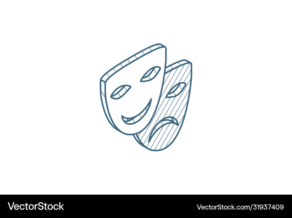 Theatre mask isometric icon 3d line art technical Theatre mask isometric icon 3d line art technical vector image