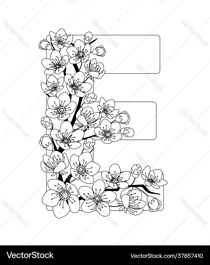Capital letter e patterned with contour drawn Capital letter e patterned with contour drawn vector image