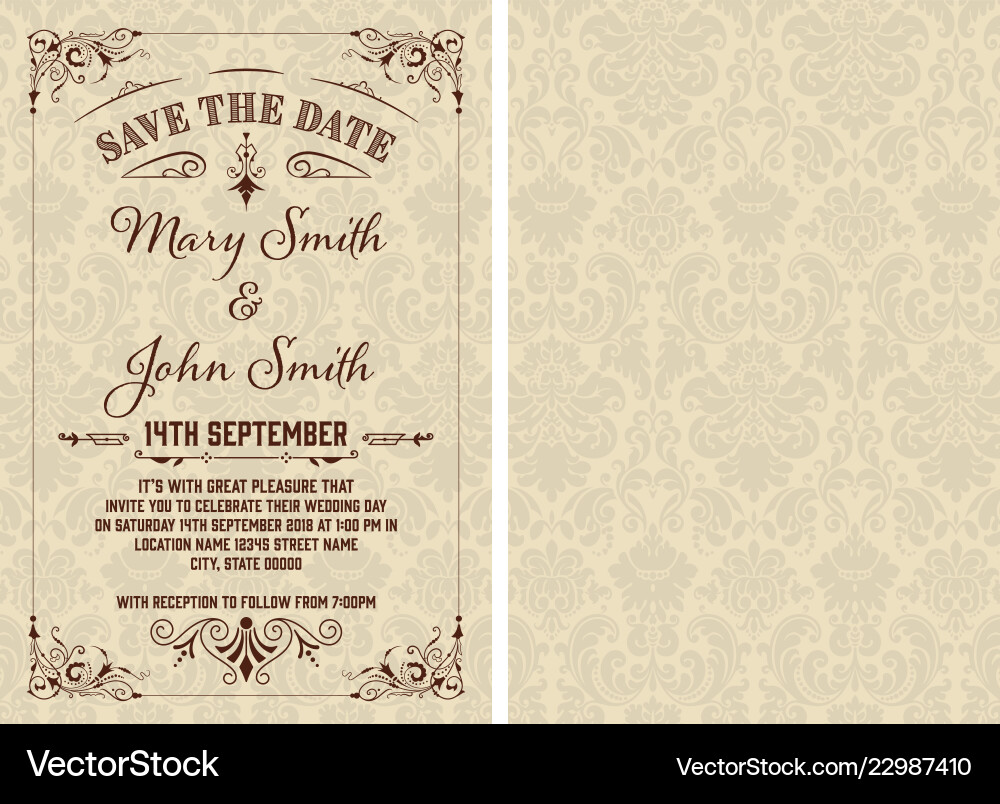 Elegant Vintage Save the Date – Royalty-Free Vector | VectorStock, image size:1000x804