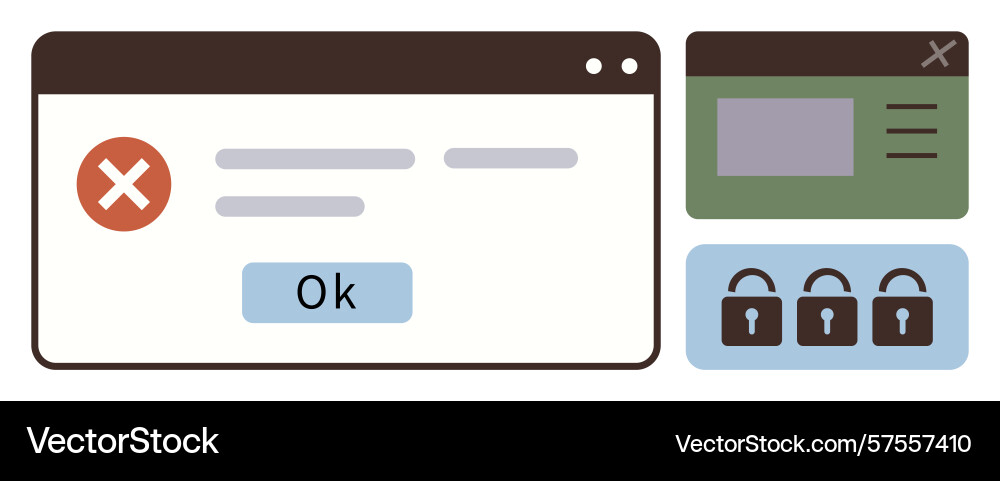 Error message popup with locks and ui elements Error message popup with locks and ui elements vector image