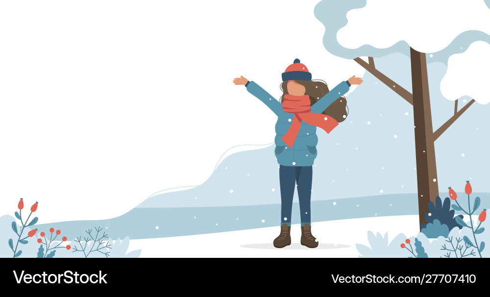 Girl playing with leaves in park winter Girl playing with leaves in park winter Vector Image