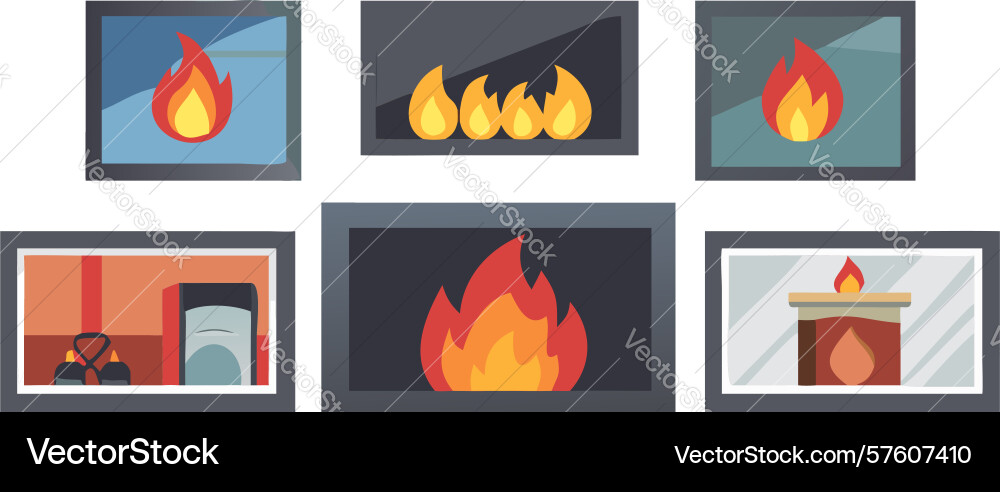 Grid display of fire icons in frames design vector image