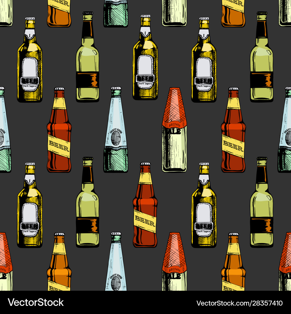Seamless pattern with different beer bottles Seamless pattern with different beer bottles vector image