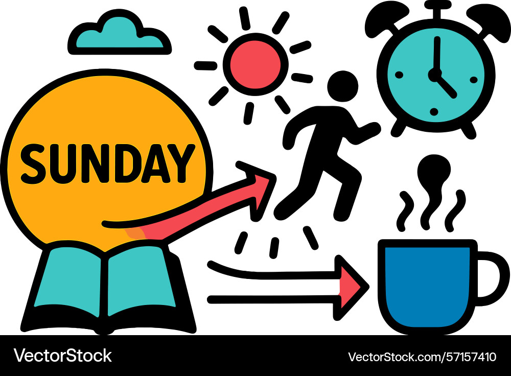 Sunday morning routine with exercise relaxation Sunday morning routine with exercise relaxation vector image