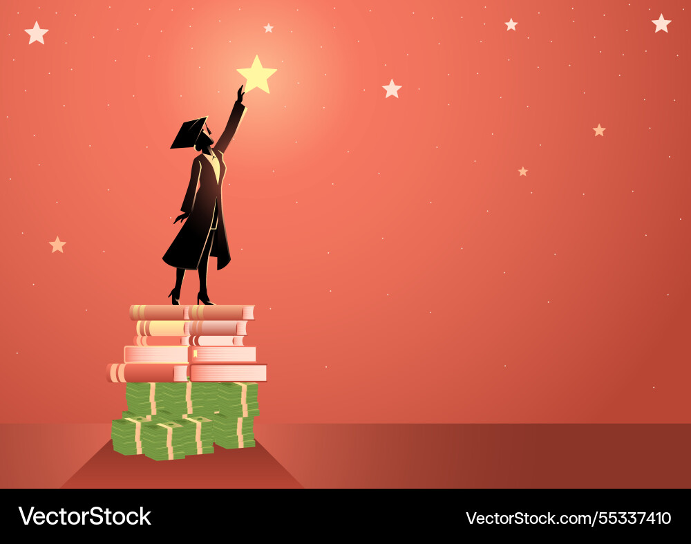 Woman silhouette education cost books reaching Woman silhouette education cost books reaching vector image