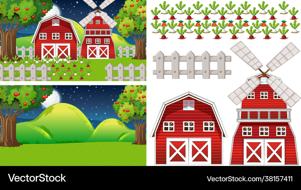 Farm element set isolated with scence Farm element set isolated with scence vector image