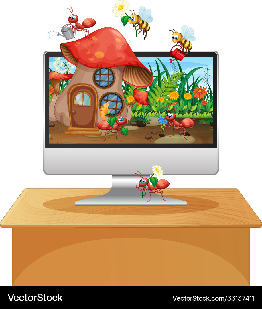 Insect kingdom on computer screen background vector image