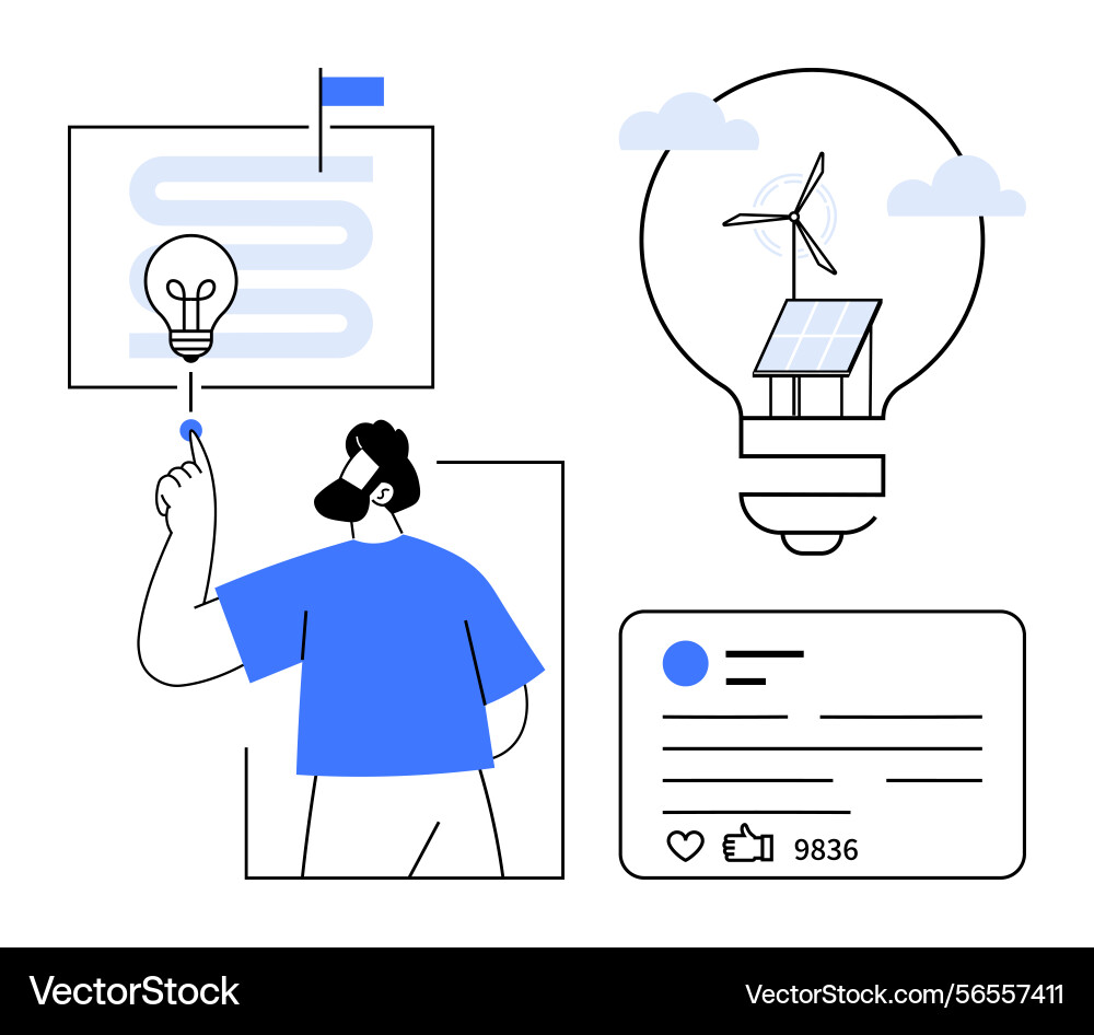 Man exploring renewable energy concepts with wind Man exploring renewable energy concepts with wind vector image