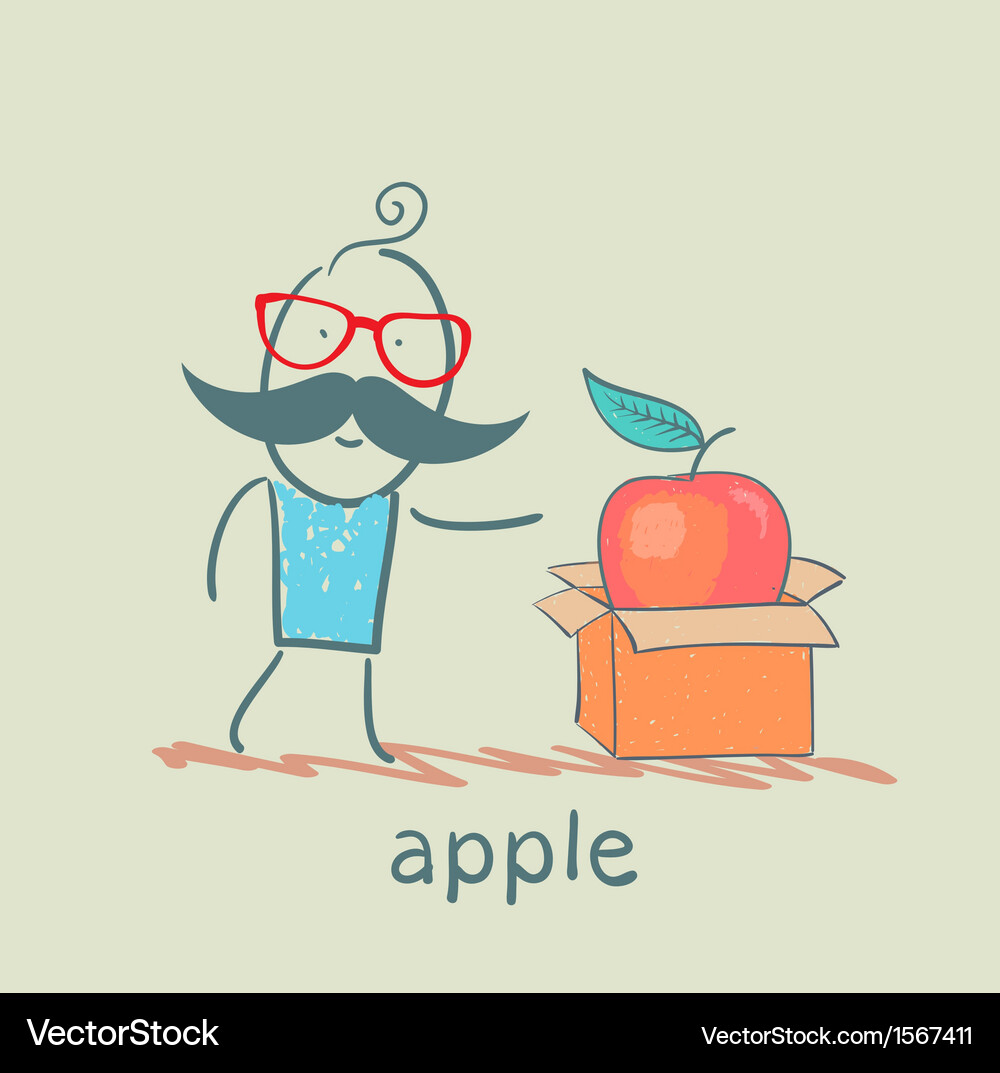 Man opens a box with an apple Vector Image