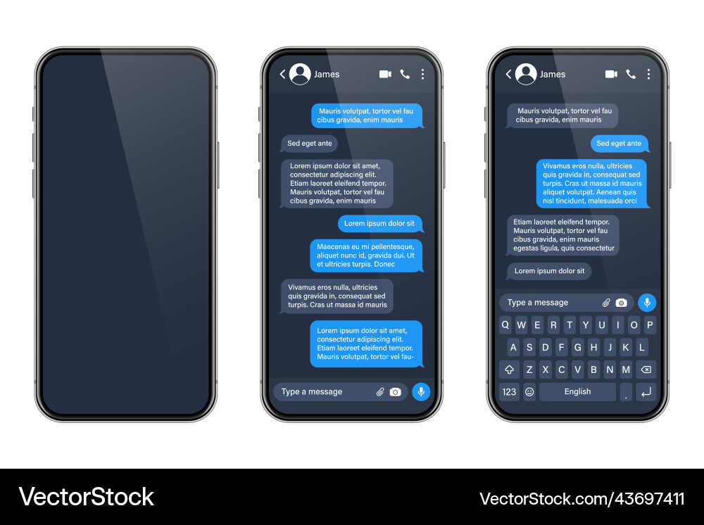Realistic smartphone with messaging app sms text Realistic smartphone with messaging app sms text vector image