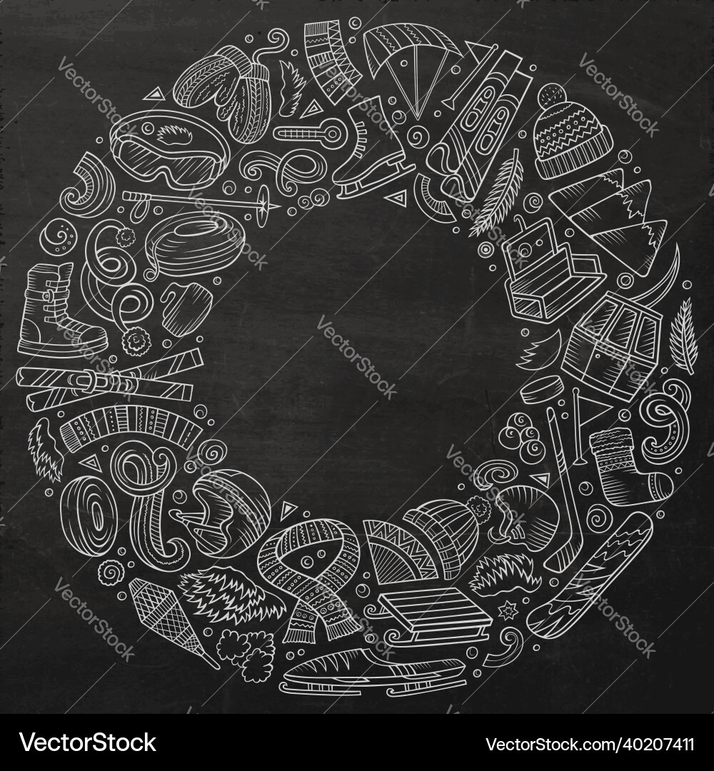 Set of winter sports cartoon doodle objects Vector Image
