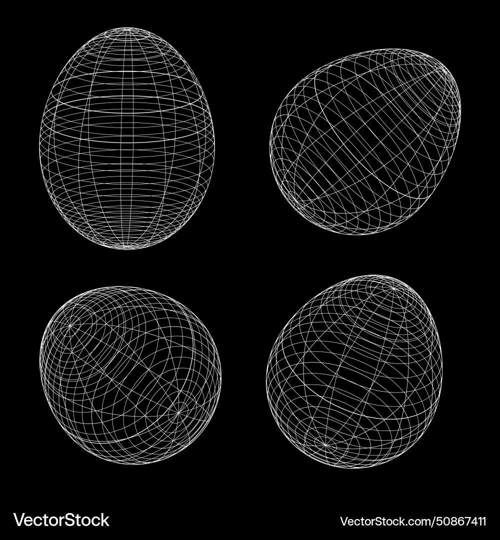 Wireframe egg shape set in different positions Wireframe egg shape set in different positions vector image