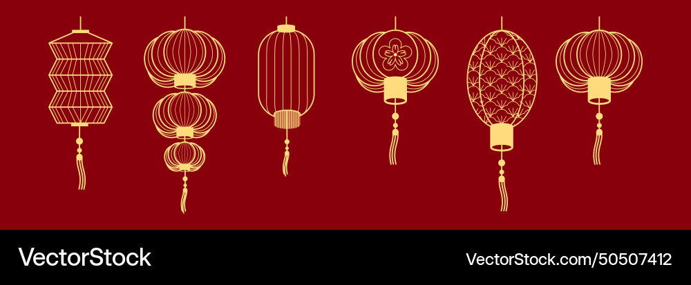 Chinese traditional lanterns line art design Chinese traditional lanterns line art design vector image