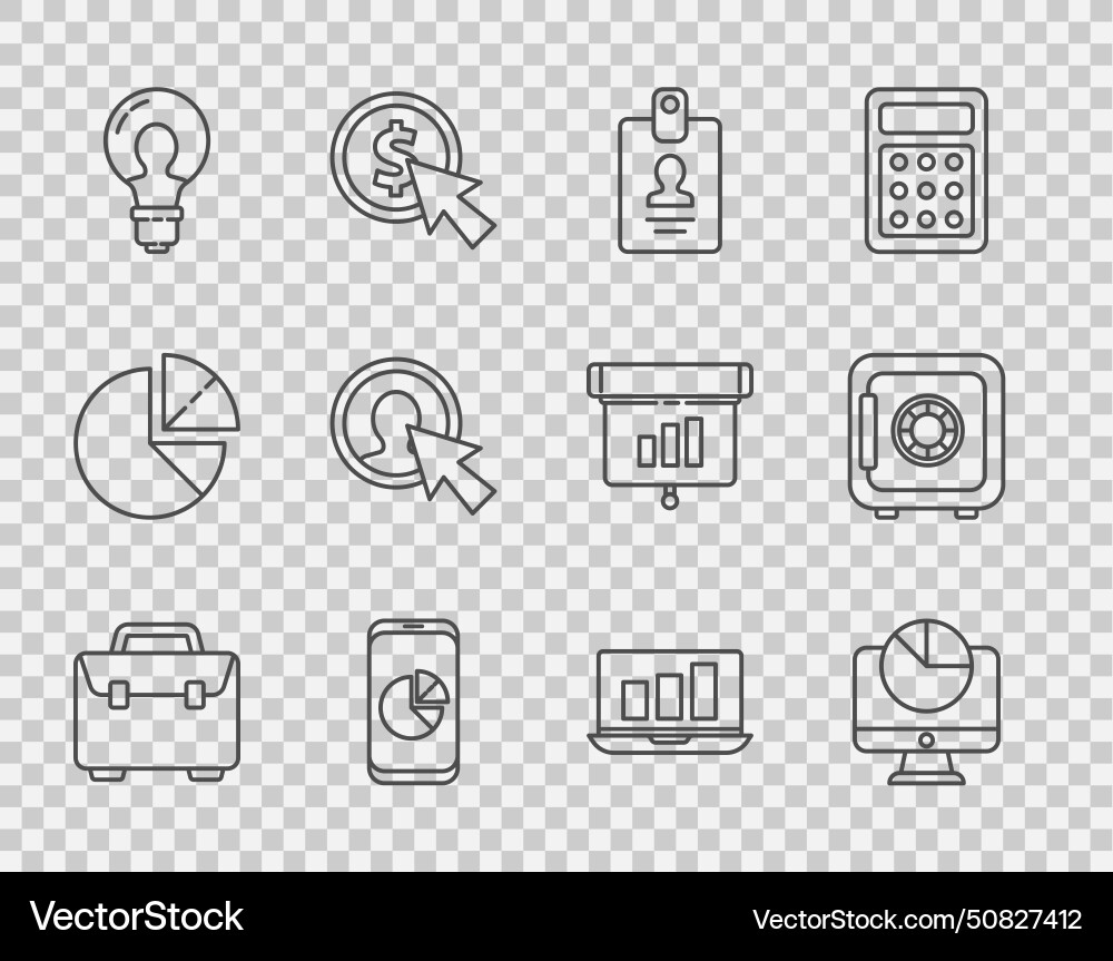 Set line briefcase computer monitor with graph Set line briefcase computer monitor with graph vector image