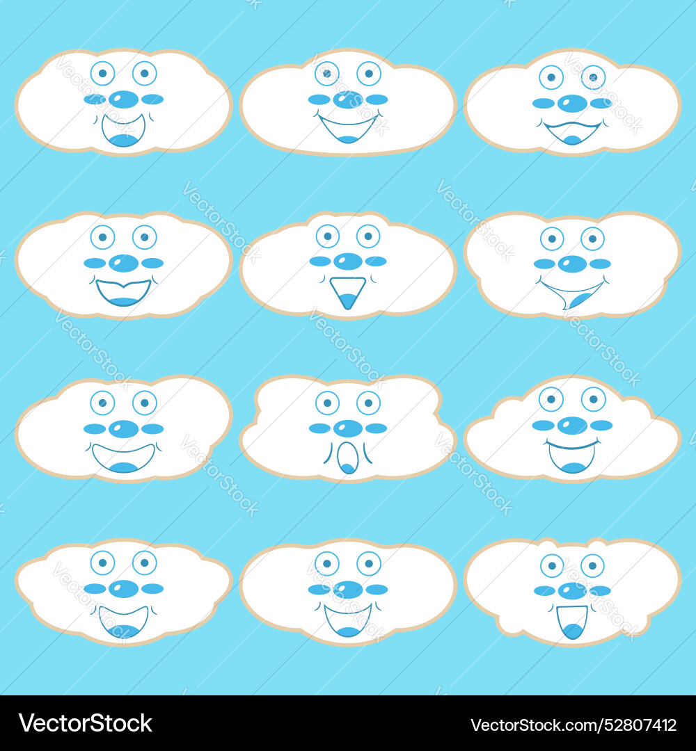 Set of cartoon clouds with faces Vector Image