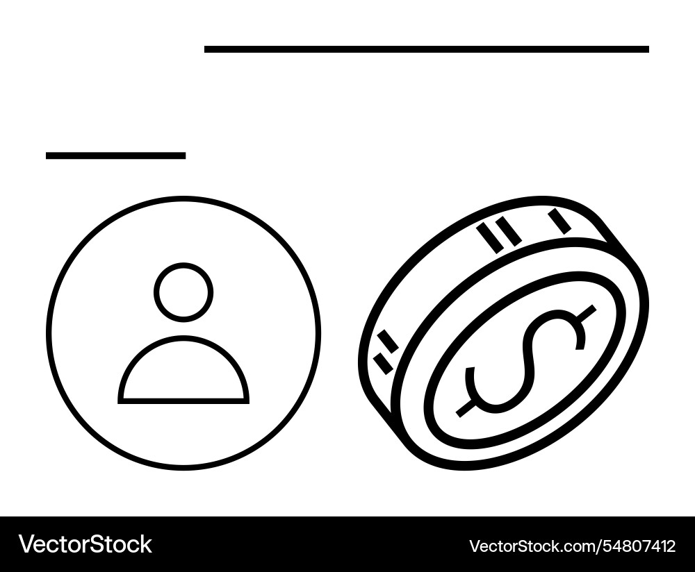 Simplistic avatar and rotated coin with dollar Vector Image