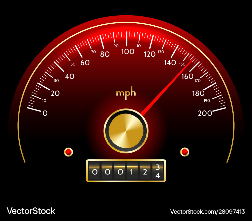 Gold and red speedometer dashboard in retro style vector image