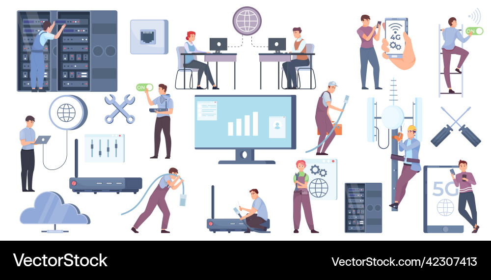 Internet setting set vector image