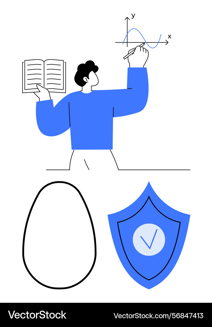Man analyzing data with open book shield icon vector image