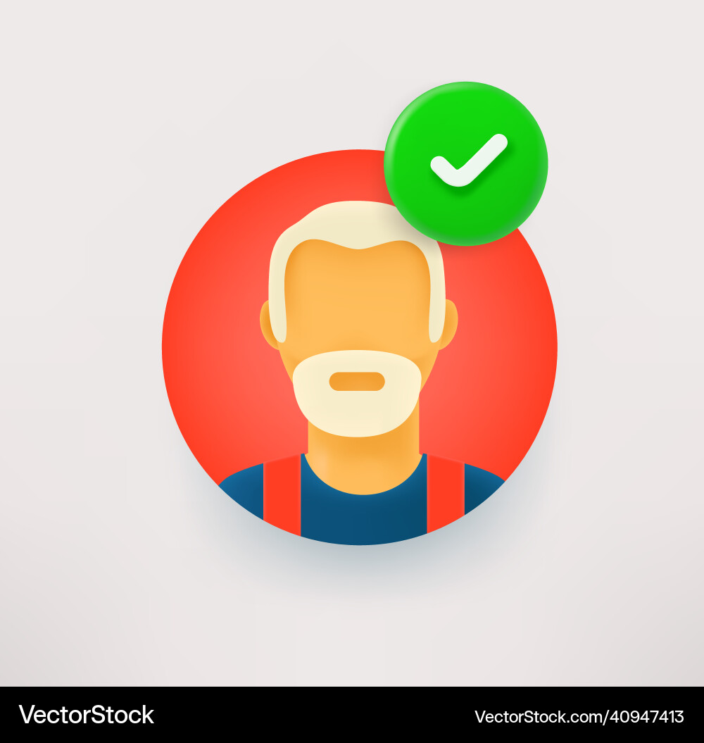 Old man circle icon with checkmark 3d Vector Image