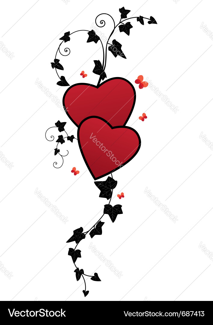 Romantic Hearts with Ivy Vector Image