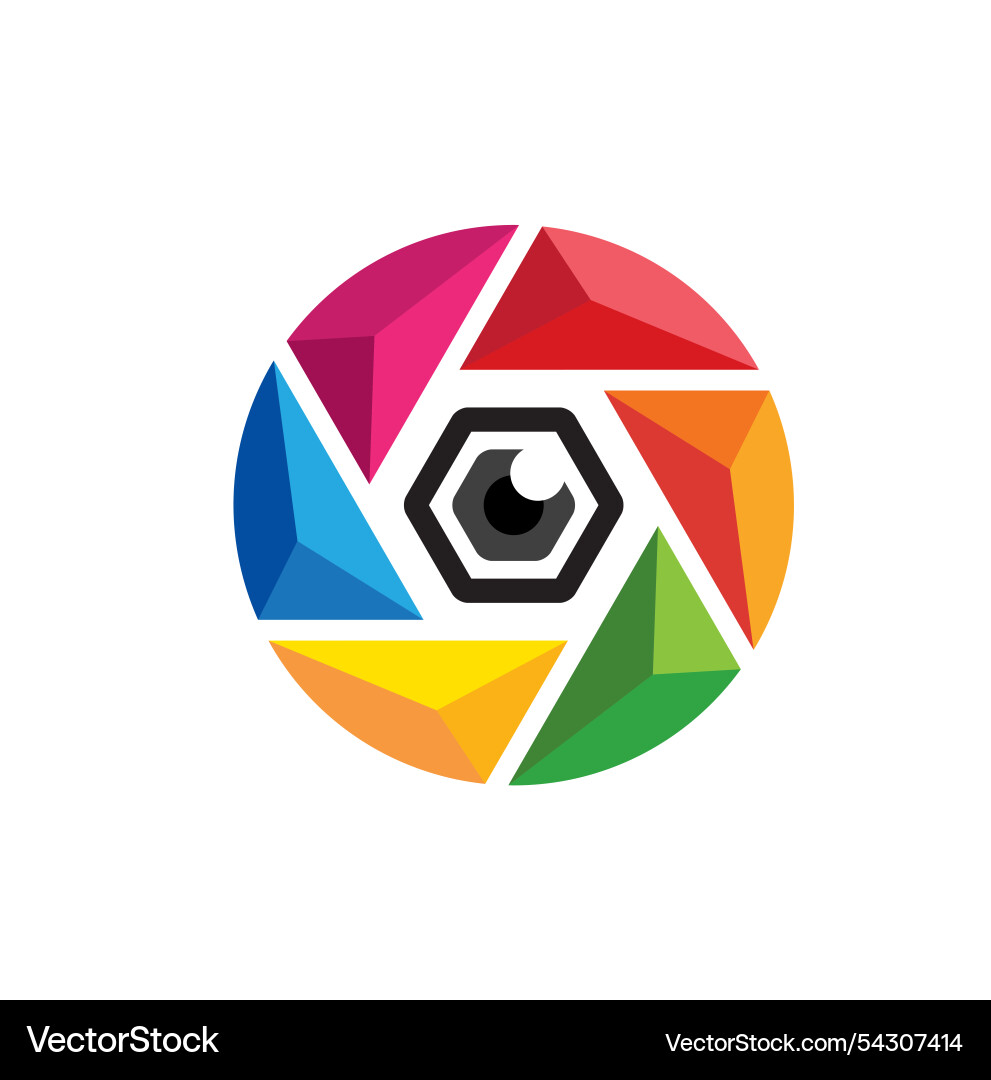 Abstract colorful camera shutter logo hexagonal Abstract colorful camera shutter logo hexagonal vector image