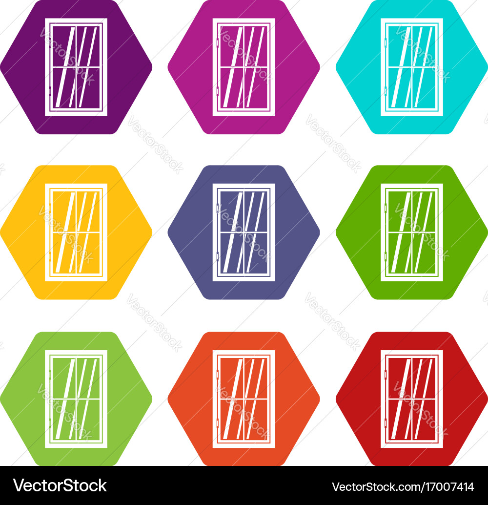 Geschlossene Fenster-Symbol-Set Farbe Hexaeder Vektorbild