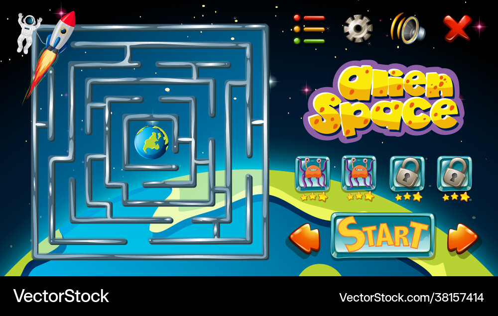 Maze game with space theme template Vector Image