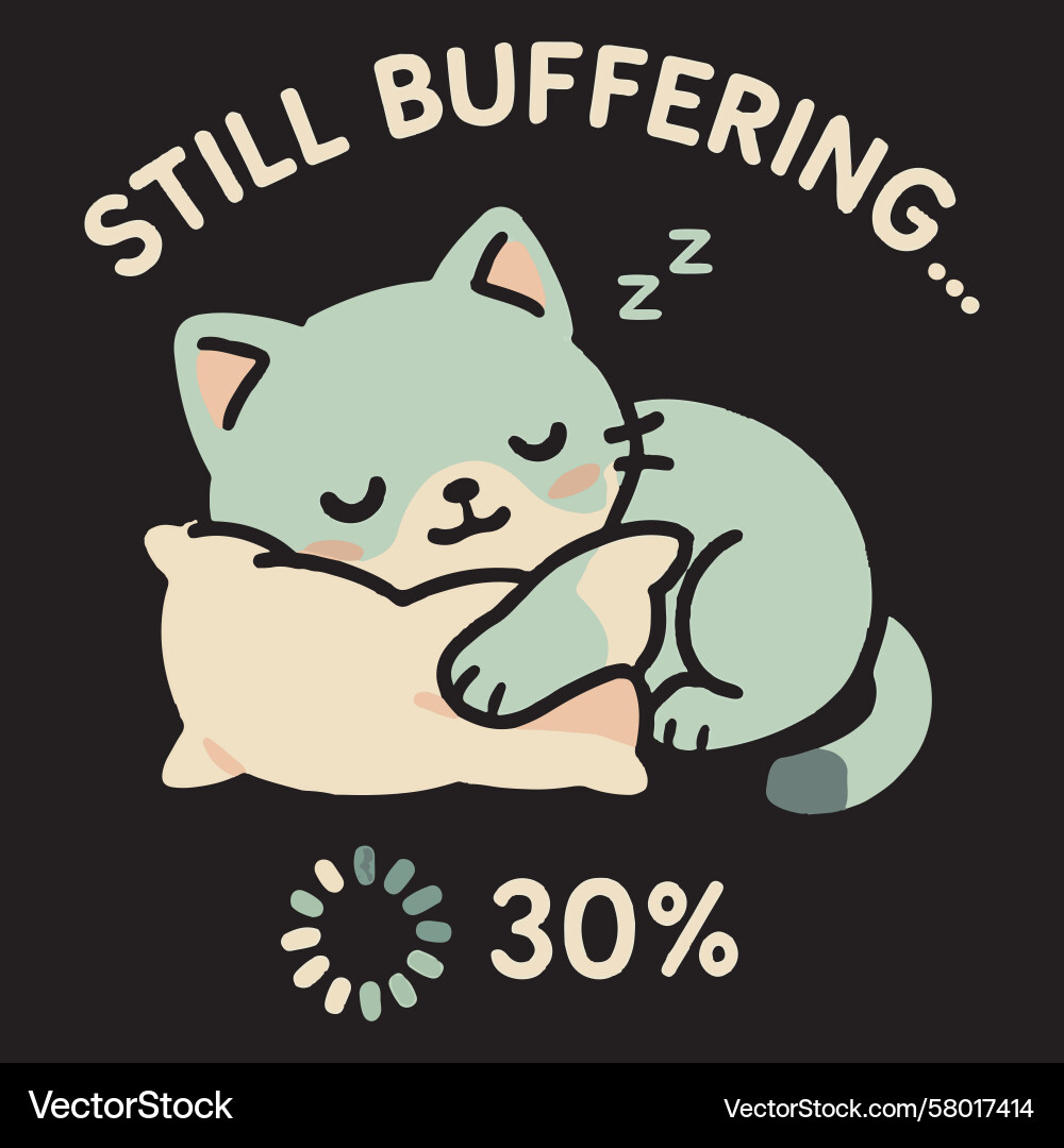 Sleeping cat with loading bar and text pillow Vector Image