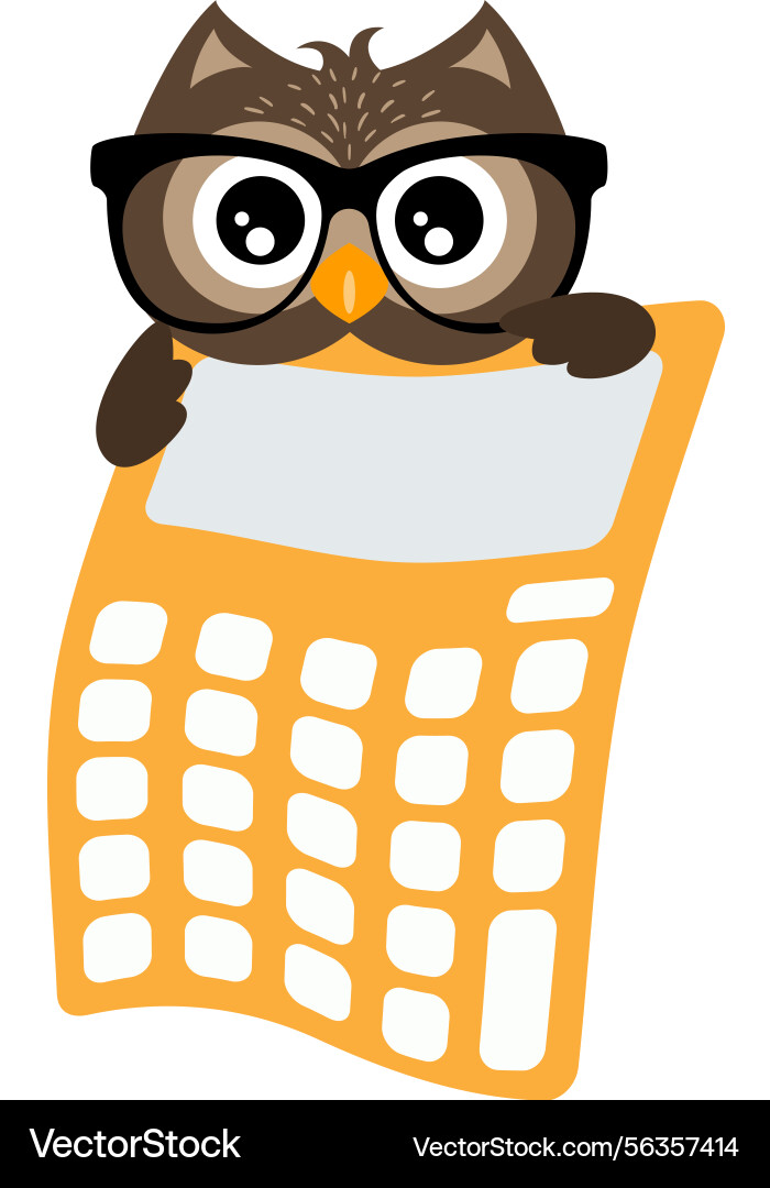 Wise owl using yellow calculator tool Vector Image
