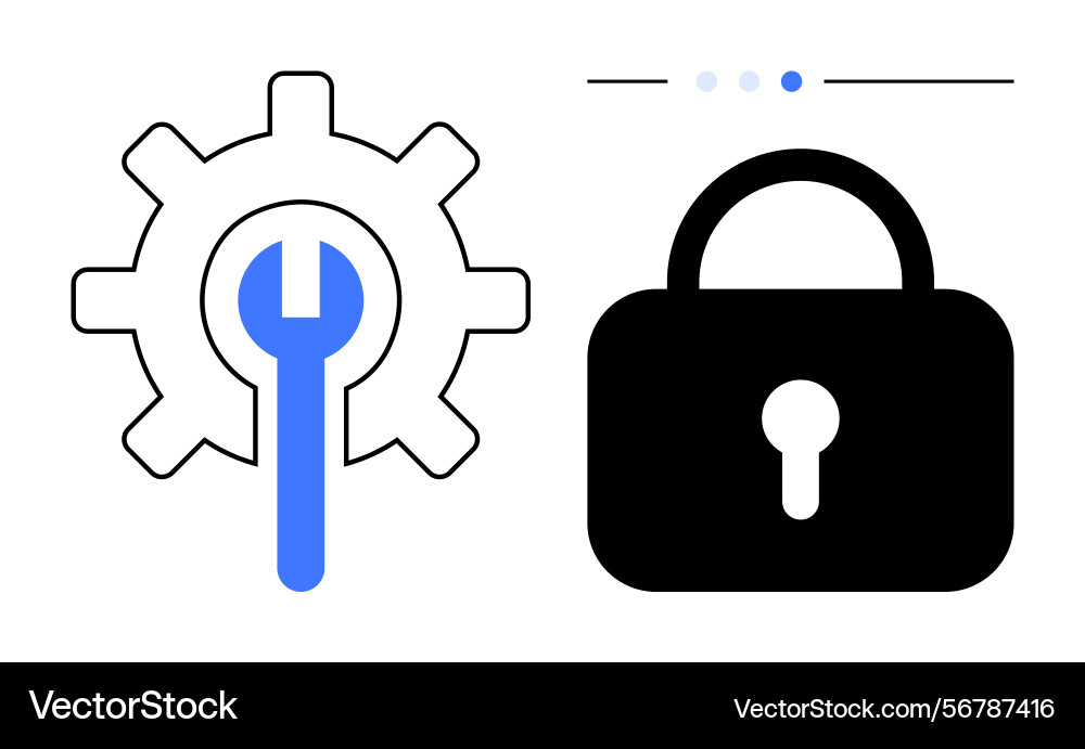 Gear with wrench and lock representing security Gear with wrench and lock representing security vector image