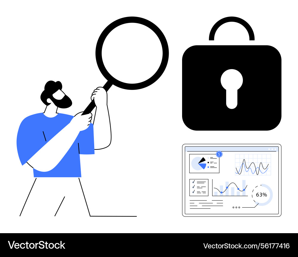 Man examining data analytics with magnifying glass Man examining data analytics with magnifying glass vector image