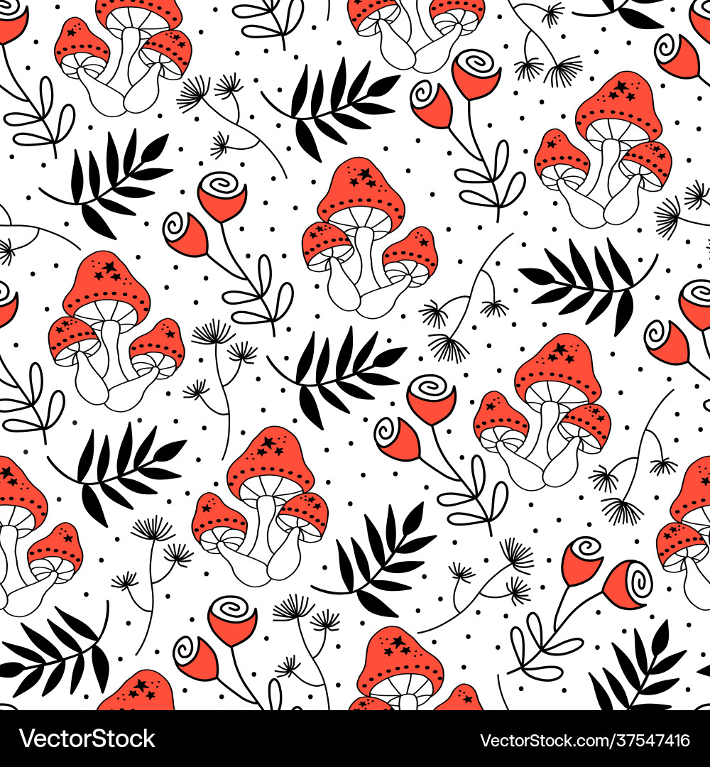 Mushroom Pattern - Seamless Repeat vector image