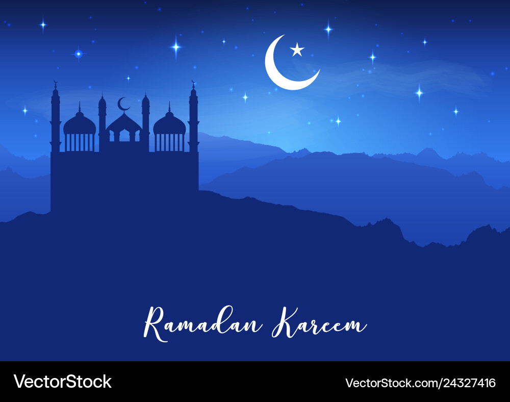 Ramadan kareem Hintergrund mit Moschee Silhouetten Vektorbild