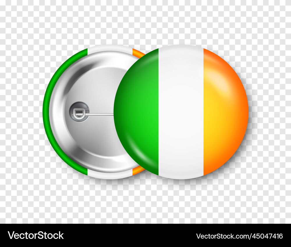 Realistic button badge with printed irish flag Realistic button badge with printed irish flag vector image