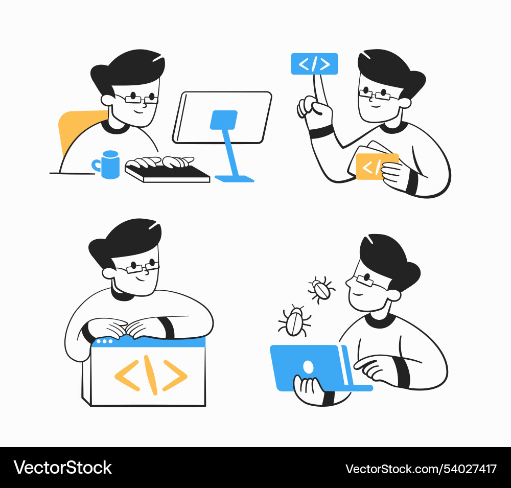 A set of icons about programmers work A set of icons about programmers work vector image