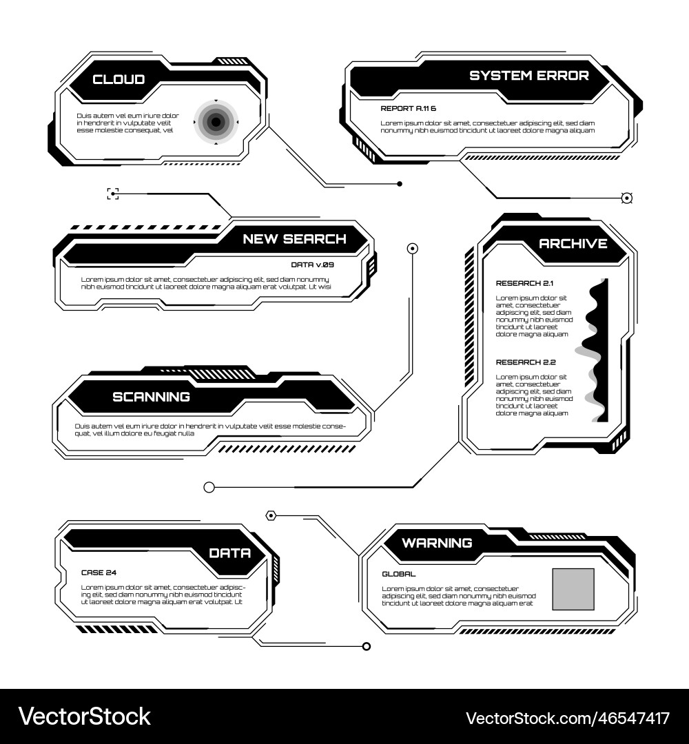 Black futuristic hud ui elements sci-fi user Black futuristic hud ui elements sci-fi user vector image