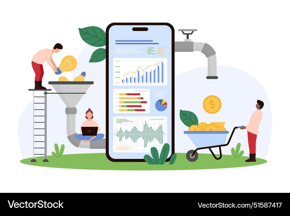 Data analysis funnel for light bulb conversion Vector Image