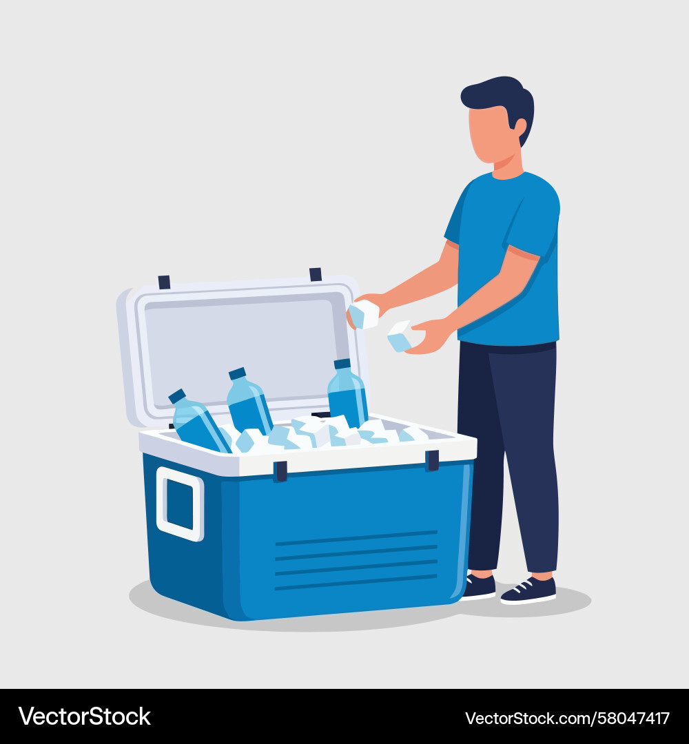 Man Adding Ice to Cooler Vector Image