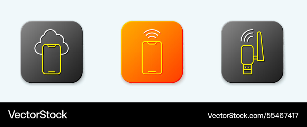 Set line cloud technology data mobile with wi-fi Set line cloud technology data mobile with wi-fi Vector Image