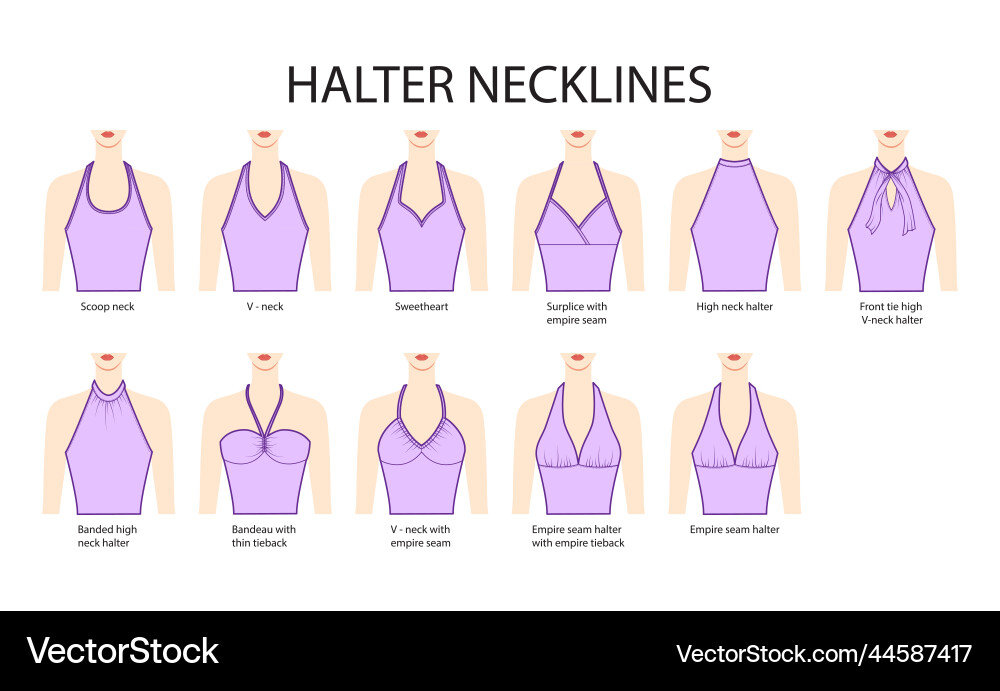 Set of necklines halter clothes - tops blouses Set of necklines halter clothes - tops blouses vector image