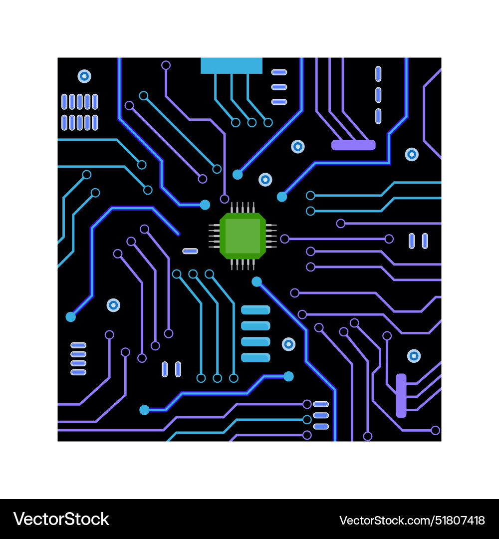 Colored motherboard part of computers detail Colored motherboard part of computers detail vector image