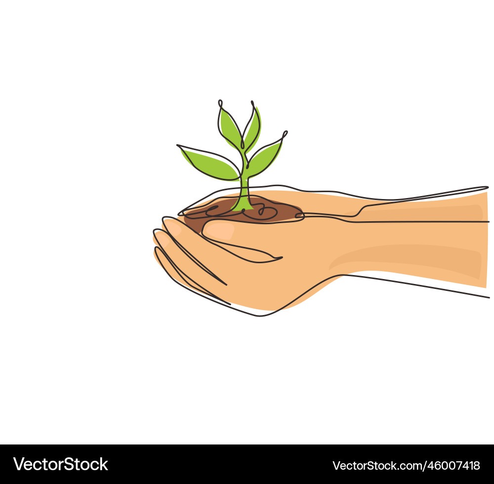 Continuous one line drawing environment earth day Vector Image