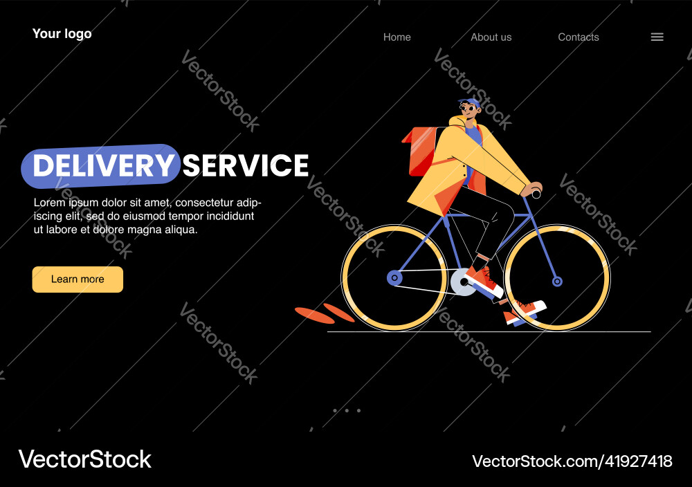 Delivery service cartoon landing man on bicycle Delivery service cartoon landing man on bicycle vector image
